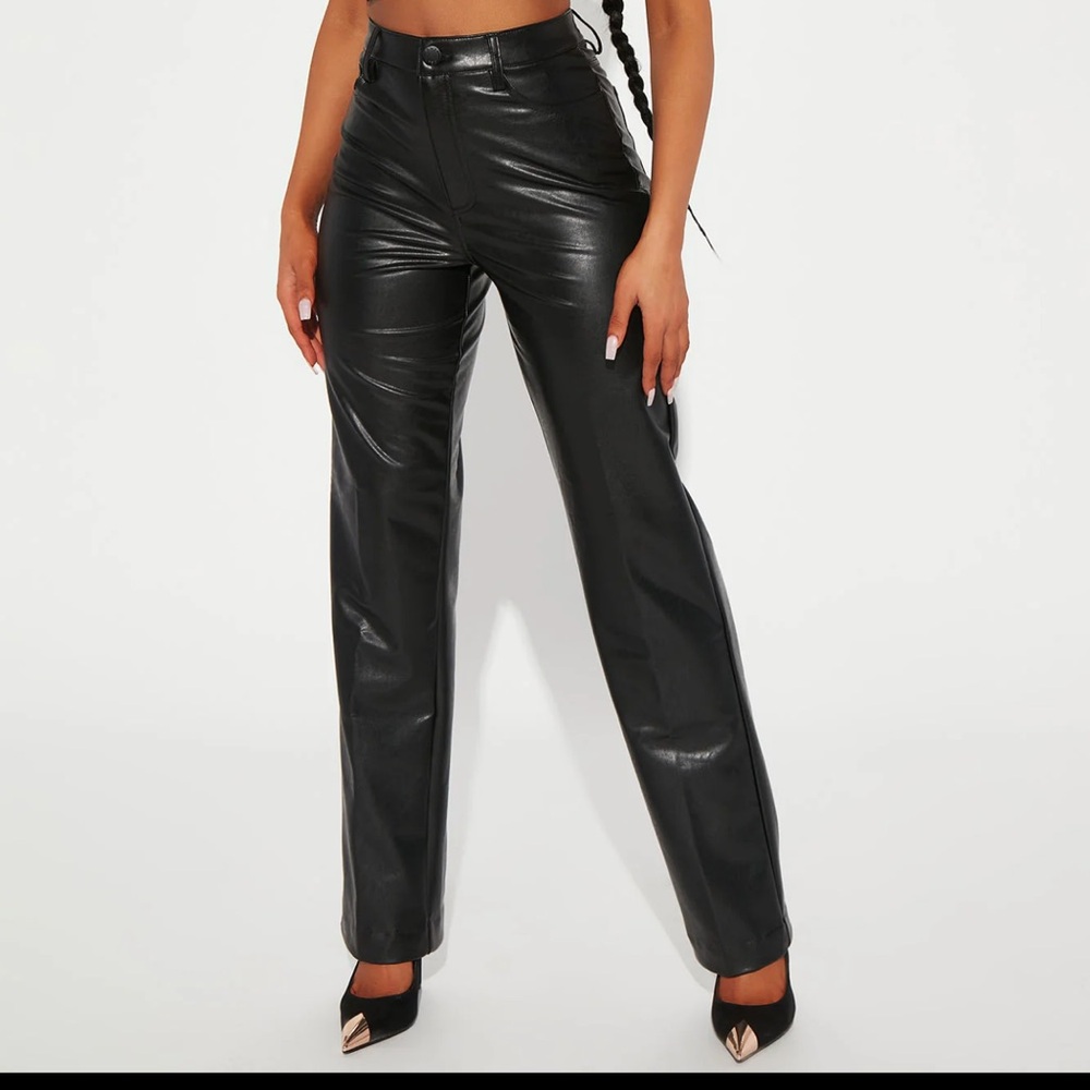 black fashion nova leather pant size medium